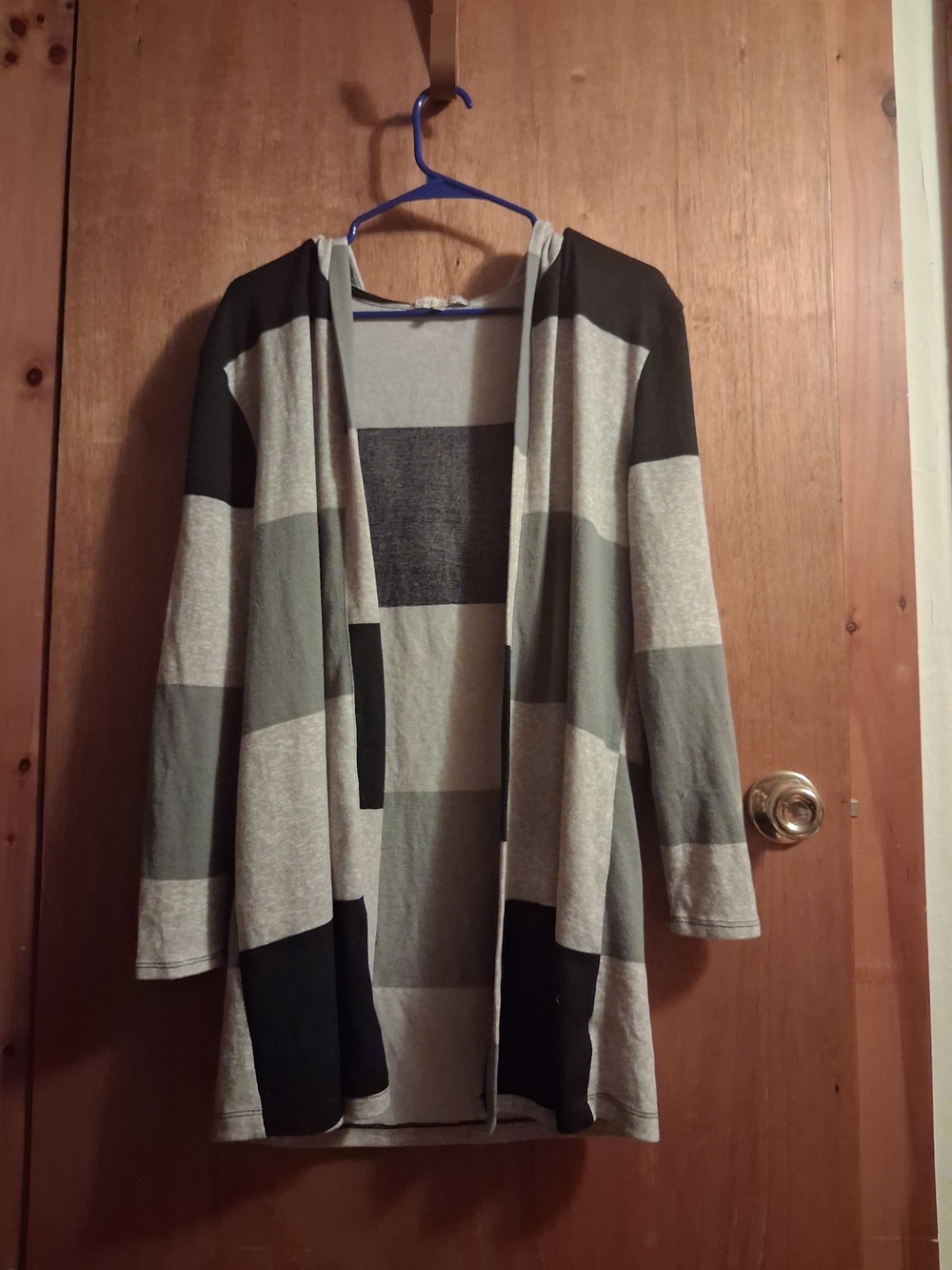 Open-Front Hooded Striped Cardigan Sweater - Gray & Black